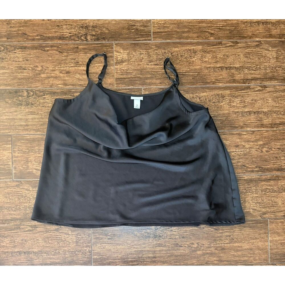 Ava & Viv Black Satin Cowl Neck Cami Top - XXL